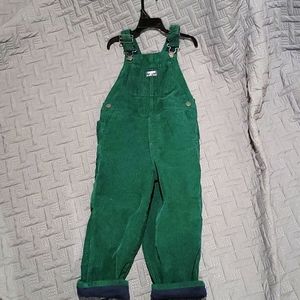 Green corduroy overalls